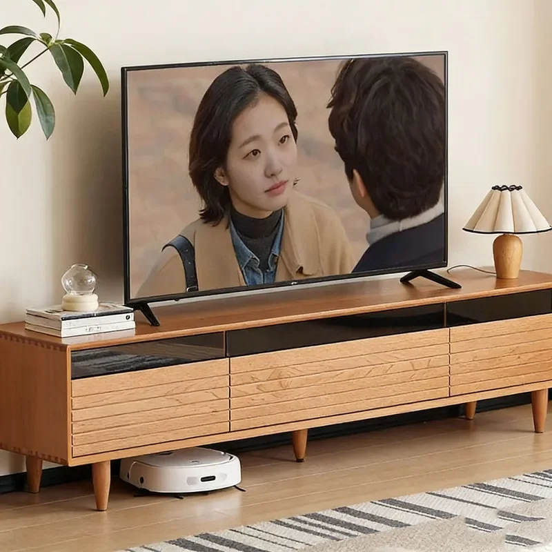 Solid Cherry Wood TV Stand Coffee Table Combo Small Space Storage Cabinet Modern Living Room Furniture Low Profile Media