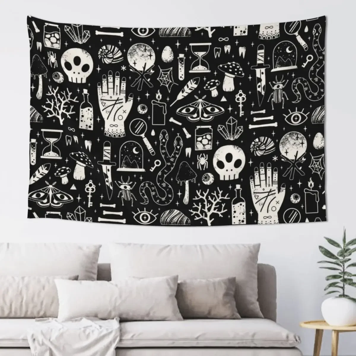 Curiosities: Bone Black Tapestry Cute Room Decor Decoration Bedroom Tapestry