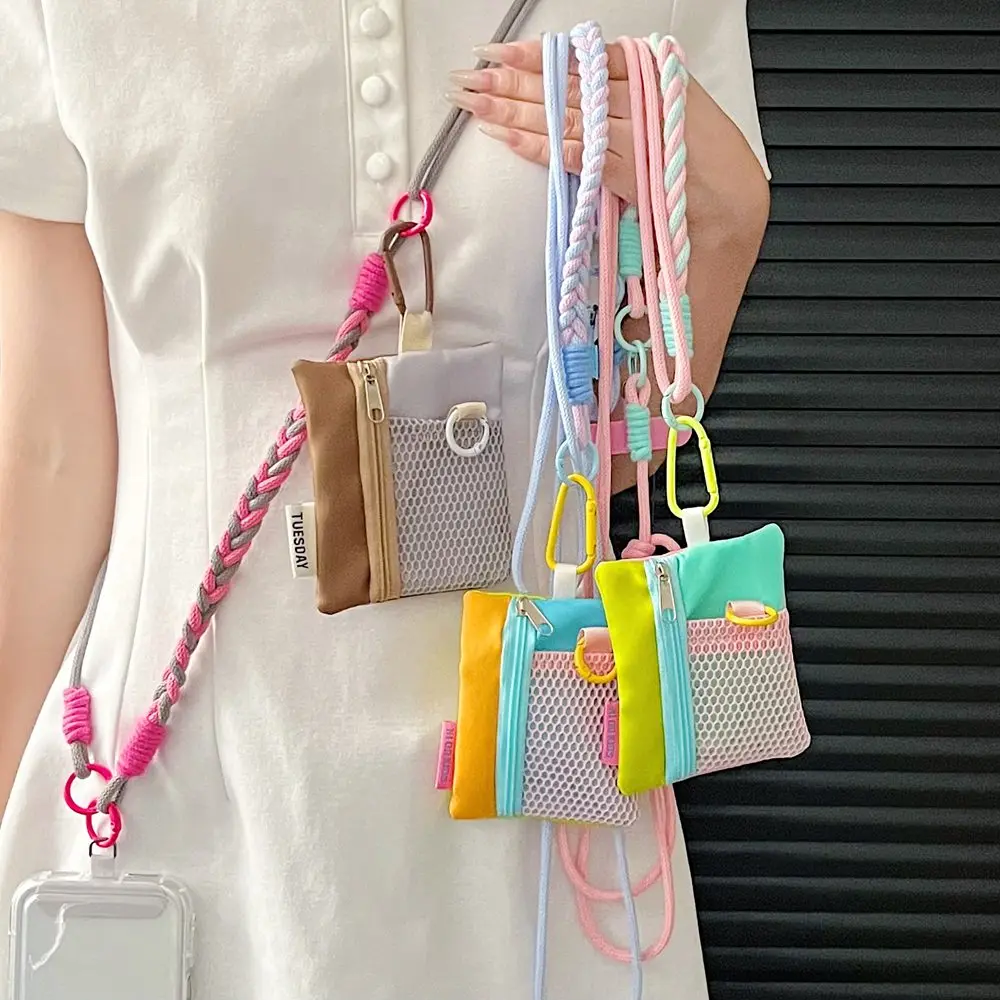 Cordon de suspension pour téléphone portable, tour de cou et dragonne amovibles, avec pochette de rangement pour écouteurs et maquillage de voyage