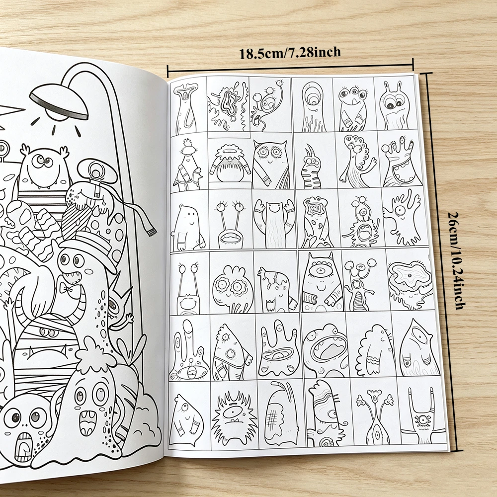 Monster Market Coloring Book for Adults, 32 Pages Monster Drawing Book, Stress Relief Graffiti Art Painting Book for Relaxation