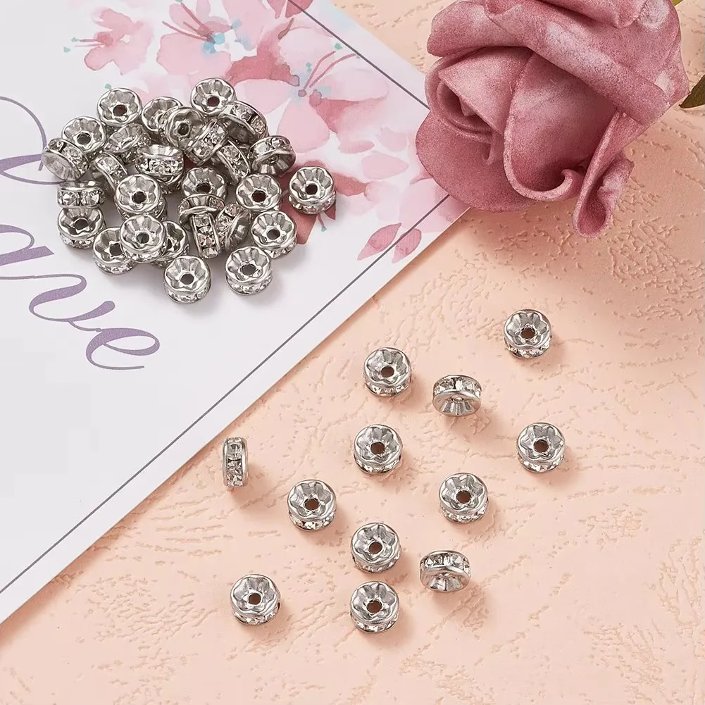 200 قطعة الفولاذ المقاوم للصدأ خزر عازل حجر الراين المعادن Rondelle فضفاض الخرز لصنع المجوهرات سوار DIY بها بنفسك اكسسوارات 6 7 8 10 مللي متر