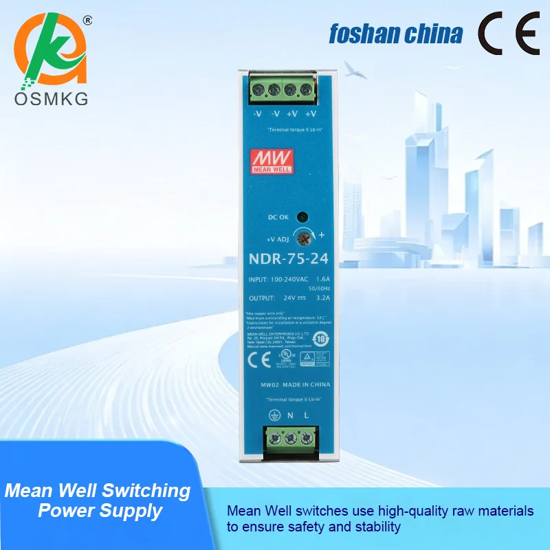 NDR Series 75W 24V Output Din Rail Switching Power Supply for Industry Control System
