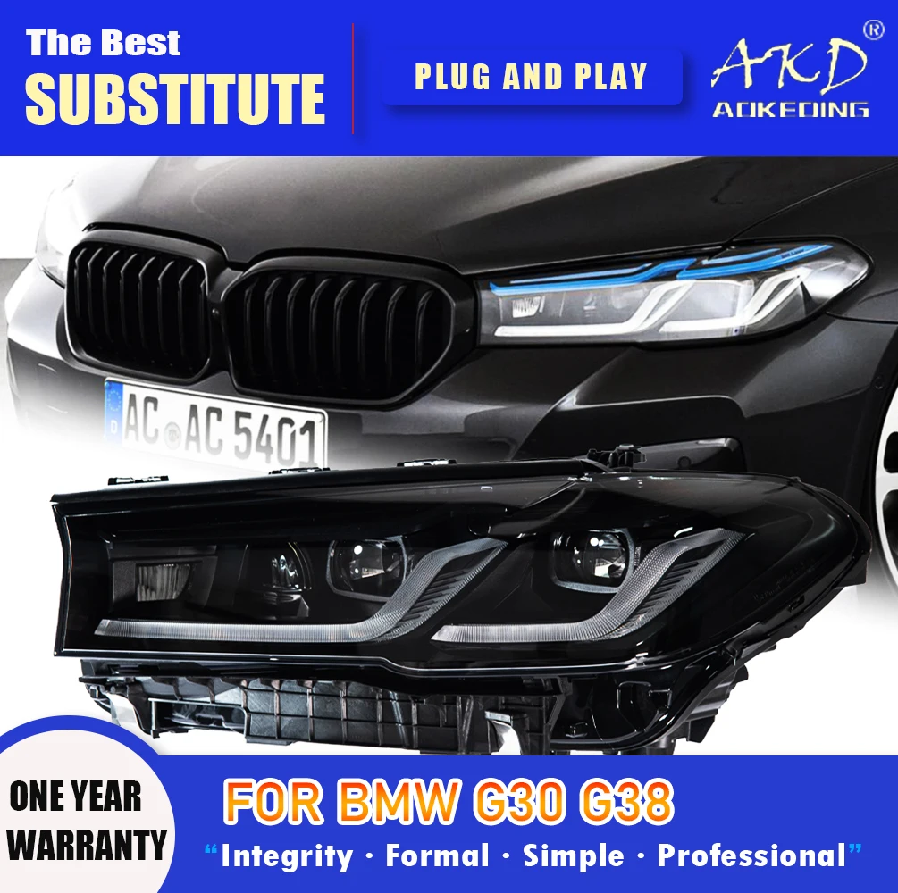 

AKD Head Lamp for BMW G30 G38 LED Headlight 2018-2023 Headlights 525i 530i M5 DRL Turn Signal High Beam Angel Eye Projector Lens