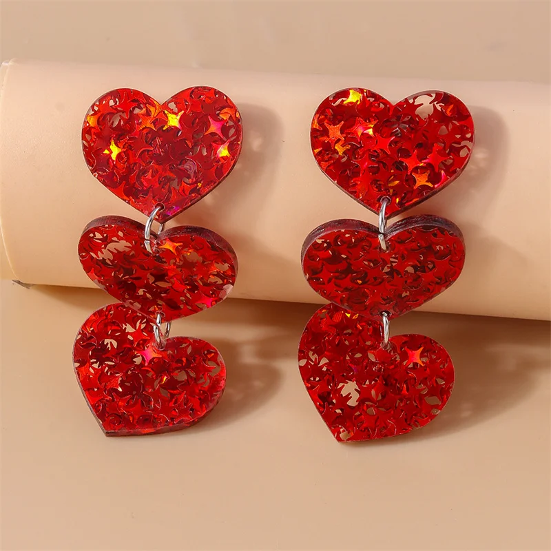 Aihua Glänzende glitzernde rote Herz-Ohrringe für Frauen, romantische Freundinnen, Braut, Hochzeit, Party, Schmuck, Valentinstagsgeschenke – Detail 2