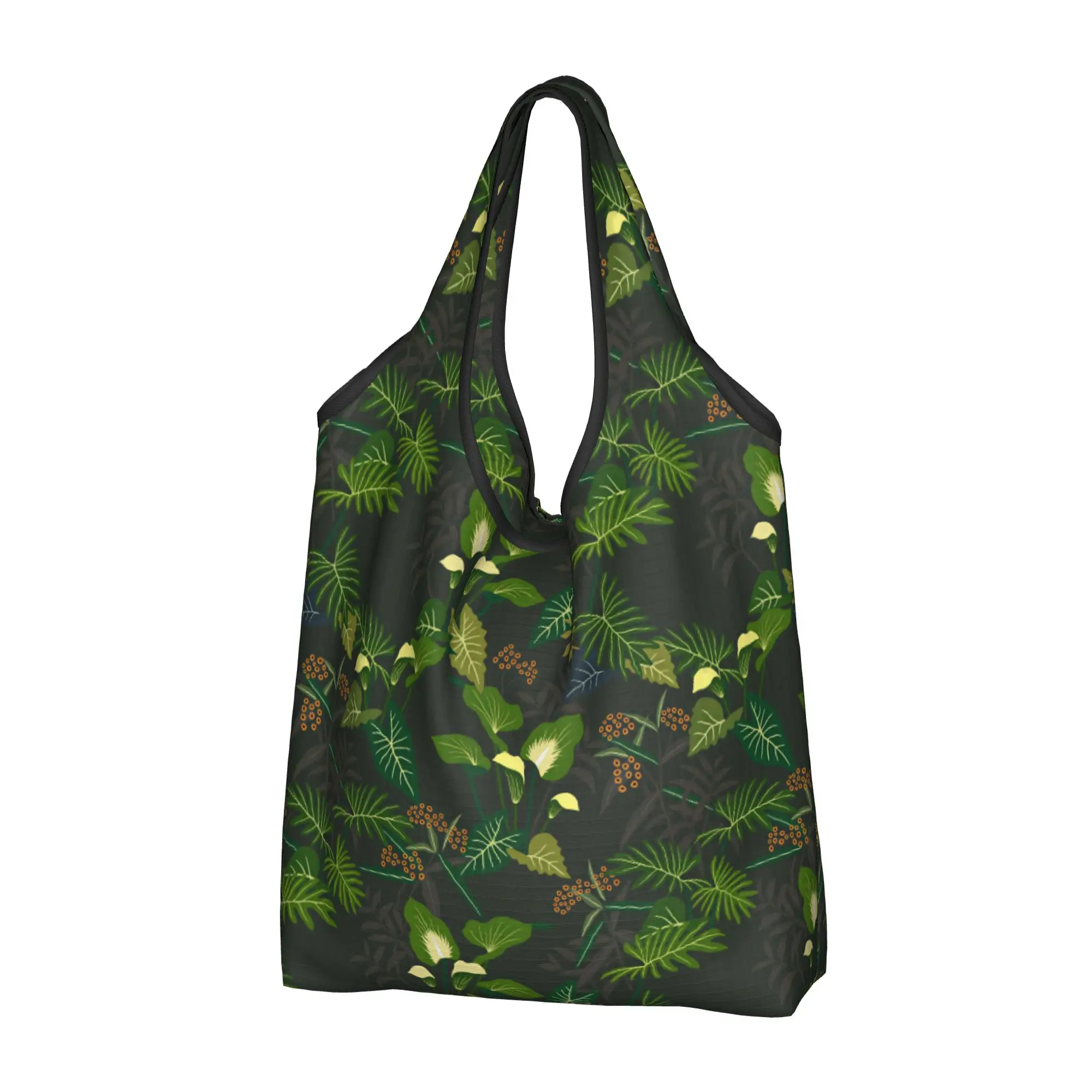 Cute Printed Hawaiian Style Palm Leaves Shopping Tote Bag Portable Shopper Shoulder Tropical Botanical Flowers Handbag