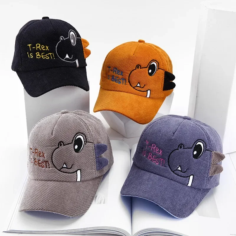 

Cute Baby Hat Cartoon Dinosaur Kids Boy Girl Baseball Cap Spring Autumn Children Corduroy Adjustable Sun Protection Caps