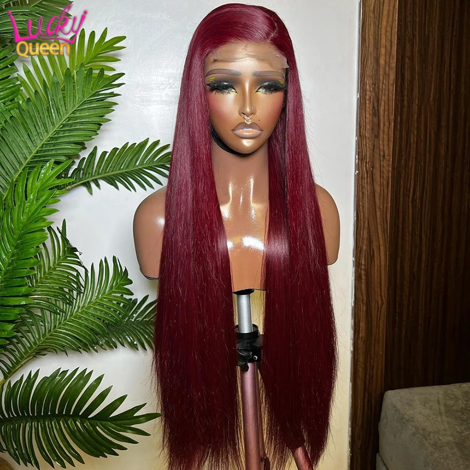 180 Density Straight 99J Burgundy 13x6 Lace Frontal Wigs Remy Hair Lace Front Wigs Human Hair Pre Plucked 13x4 For Women