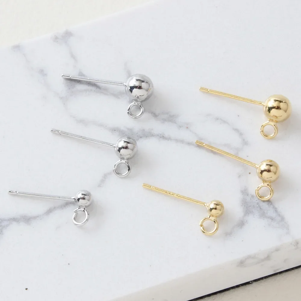 

4pcs 925 Silver Needle Doudou Ear Nail Small Ball Basic DIY Earring Material Accessories Plated with 14K Gold