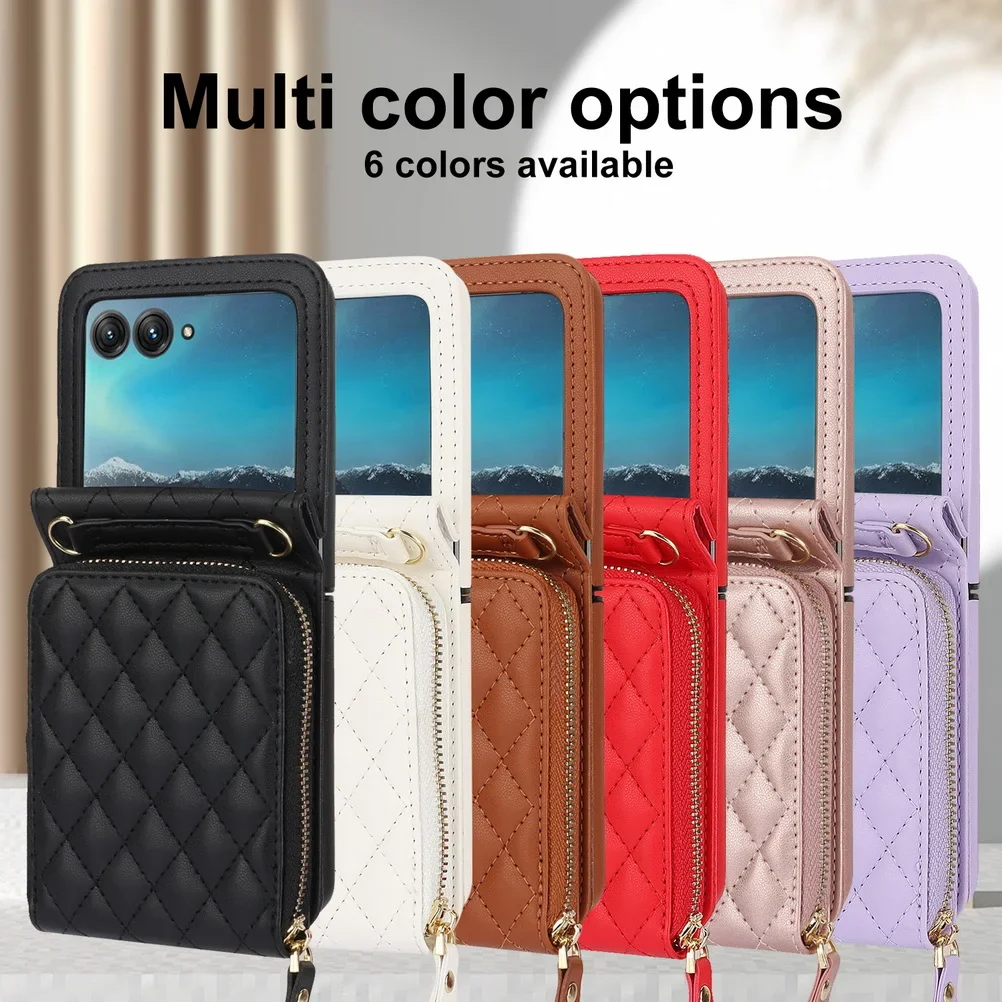 

Multi-slot Foldable Wallet with Diagonal Lanyard Chain Case For Motorola Razr60 Ultra Razr 60 50 Ultra 40 Moto Razr 2025 Cover