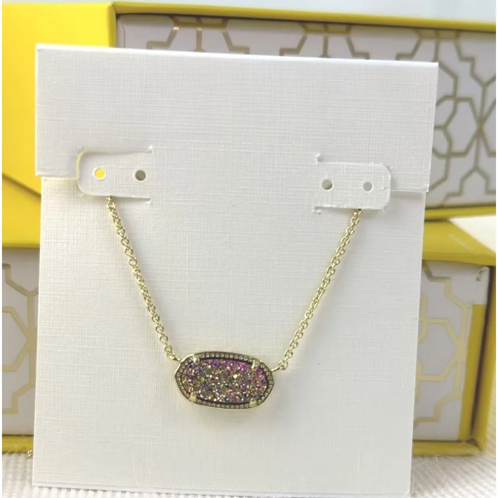 

KS Elisa Geometric Multi Drusy Pendant Necklace for Women Girls Evening Party Jewelry Birthday Gifts