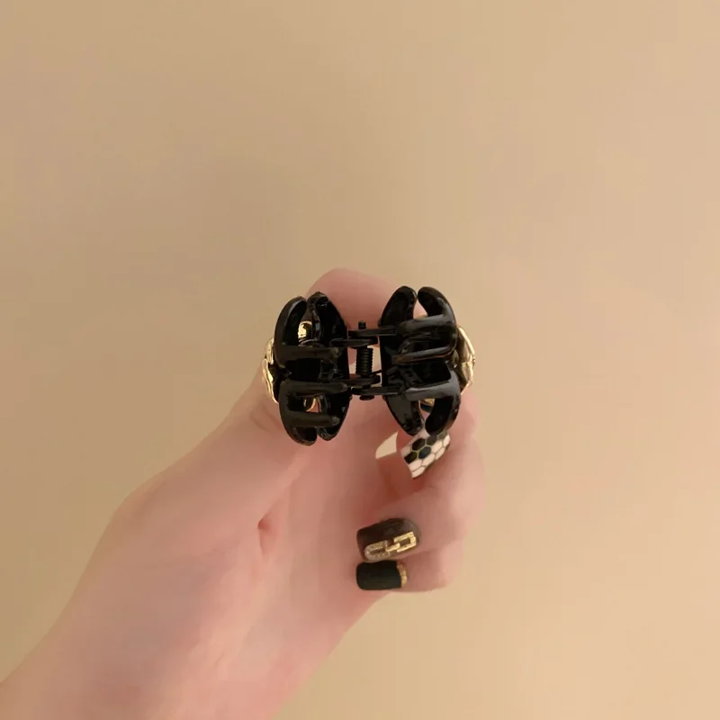 Heallor Black Flower Mini Hair Claws Elegant Temperament Camellia Hair Clip Princess Side Clip Women Girls Fashion Bangs Clips