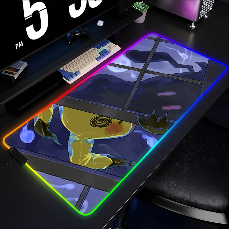 LED Mouse Pad Accessories Edge White RGB Desk Mat Gamer Office Backlight P-Pokemon Mimikyu Carpet Keyboard Table Gaming Mousepad