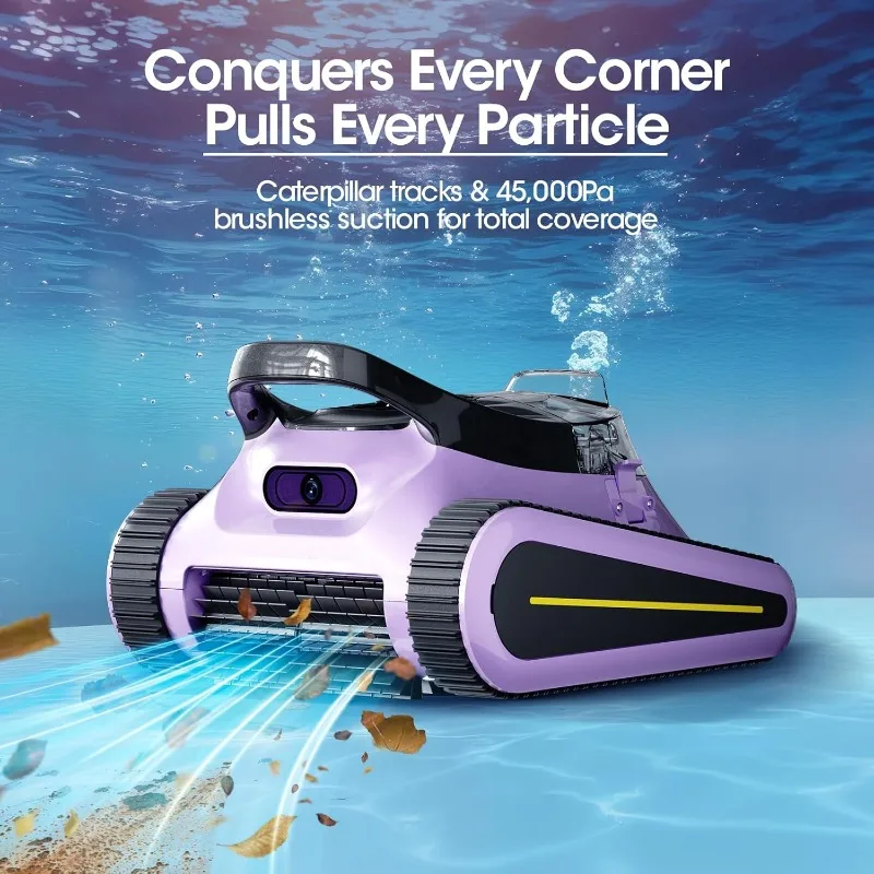 หุ่นยนต์ทําความสะอาดสระว่ายน้ําไร้สาย, เครื่องดูดฝุ่นสระว่ายน้ํา มอเตอร์ไร้แปรงถ่าน 180W, การดูด 45000Pa, การปีนผนังและเส้นน้ํา, การทําแผนที่อัตโนมัติ