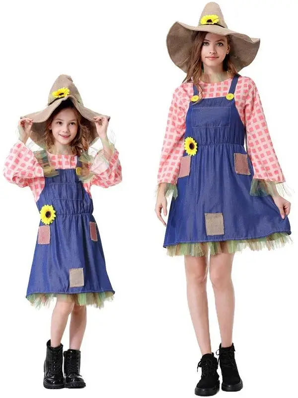 ชุดคอสตูมพ่อมดแห่งออซสำหรับผู้ใหญ่และเด็ก ลายปะติดปะต่อ ผ้าโพลีเอสเตอร์ แบบดั้งเดิมของจีน