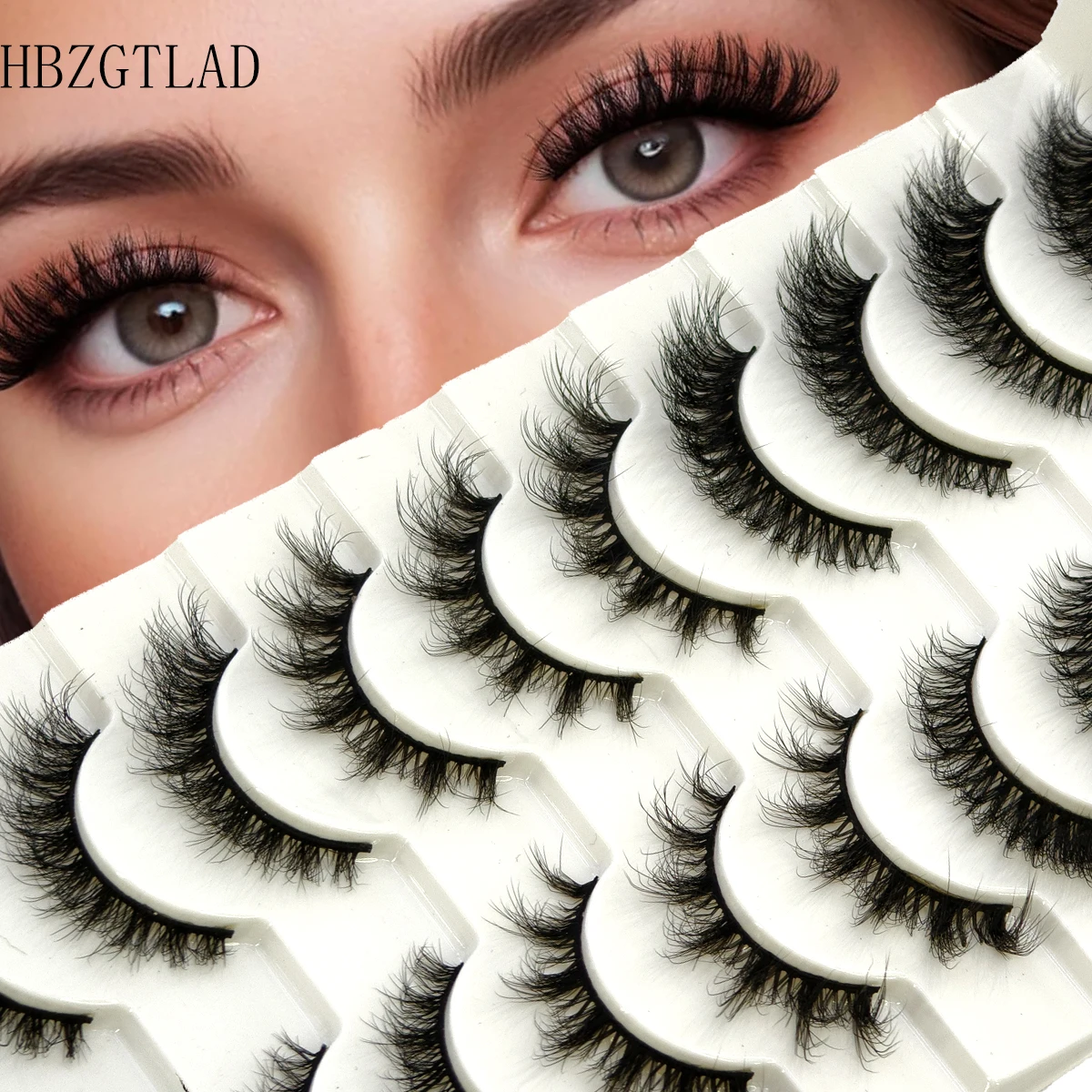 HBZGTLAD جديد 10 أزواج رموش المنك الاصطناعية الهجينة 5D ، رموش صناعية درامية رقيق ماكياج الرموش الصناعية الطبيعية