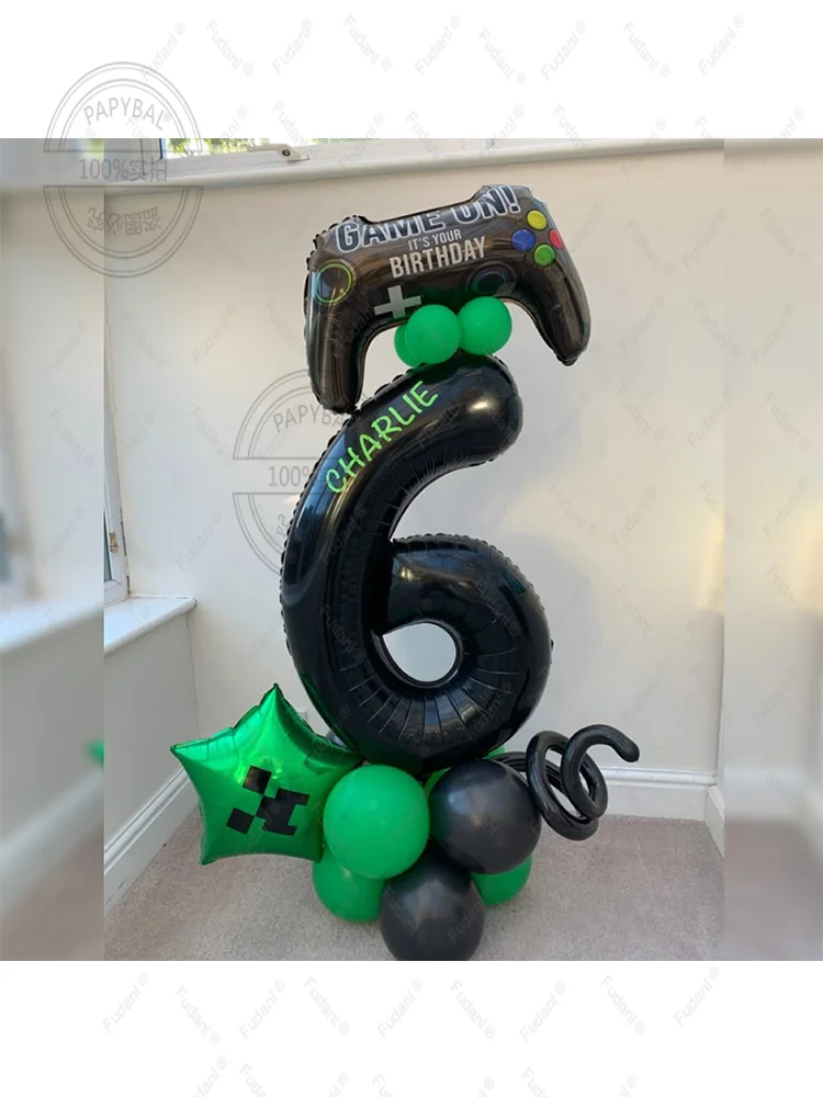Ballons pour manette de jeu, 18 pièces, colonne de jeu avec chiffres noirs, décorations de fête d'anniversaire pour enfants, fournitures de fête à thème de jeu