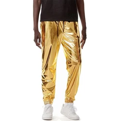 2024 Mens Metallic Shiny Jogger Sweatpants Disco Elastic Trousers cyberpunk aesthetic Fashion Pants for costume party