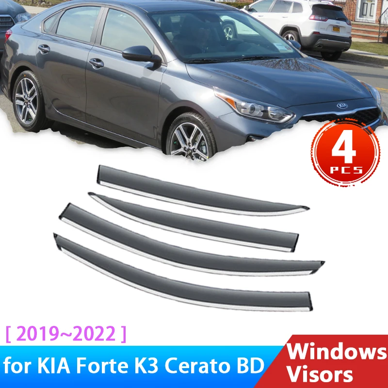 

Дефлекторы для KIA Forte GT Line K3 Sedan Cerato BD 2019 ~ 2022 аксессуары, боковые окна автомобиля, козырьки от дождя, защита для бровей, лобовое стекло