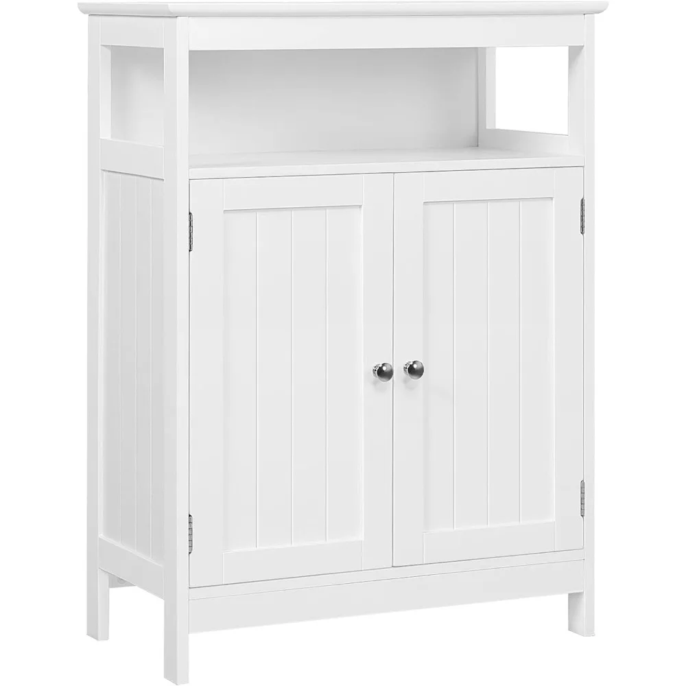 

Bathroom Floor Storage Cabinet, Wooden Free Standing Storage Organizer with 2 Doors & Adjustable Shelves, for Living Room