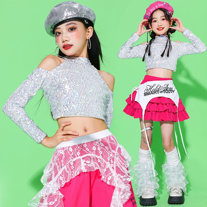 

Детский комплект одежды для девочек: топ с пайетками, цветные юбки, танцевальные брюки-карго, хип-хоп уличная одежда, джазовый костюм, одежда для девичьих групп