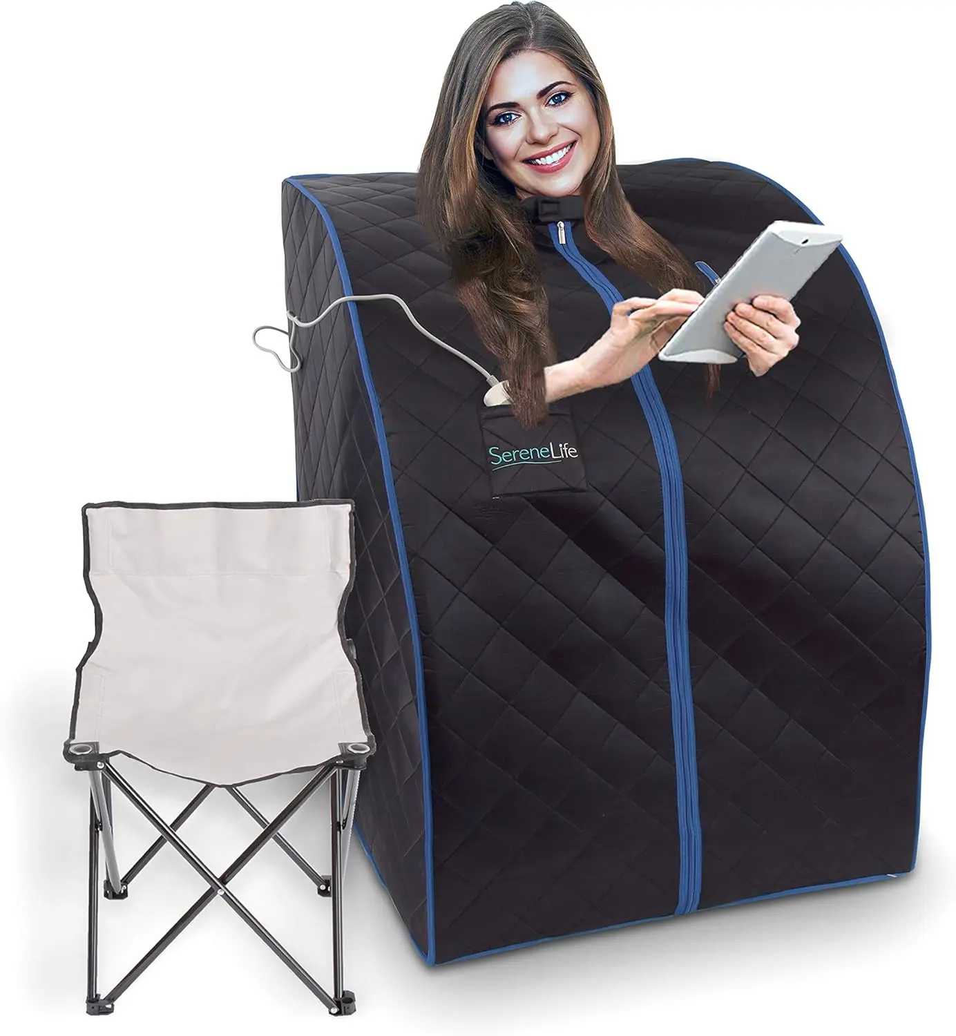 Portable Sauna for Home, Infrared Sauna Tent with Heated Foot Pad and Folding Chair, Compact Personal Detox Sauna, Re