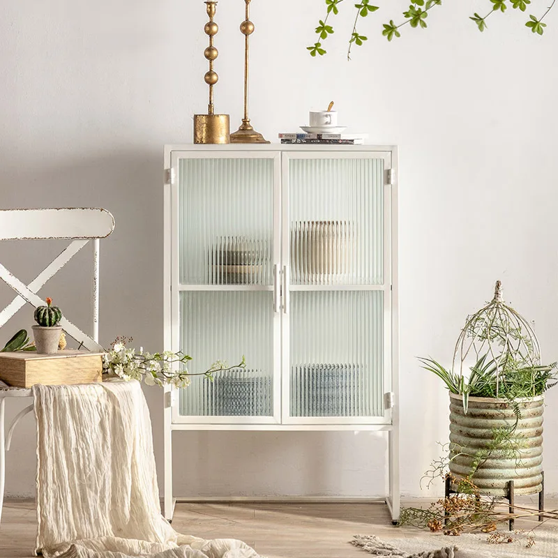 

French metal entrance cabinet shoe cabinet, guest restaurant storage side cabinet, modern simple Changhong glass side cabinet