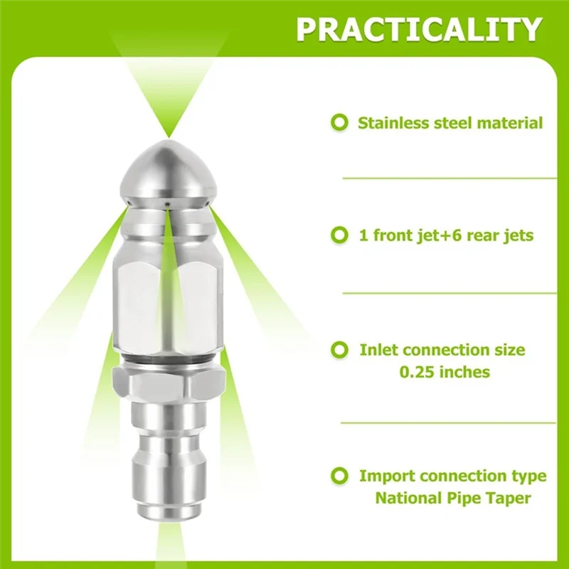 

B84B-Канализационная форсунка из нержавеющей стали, насадка для канализационной струи, мойка высокого давления, быстроразъемный разъем 1/4 дюйма, сопло для шланга 5000 фунтов на квадратный дюйм