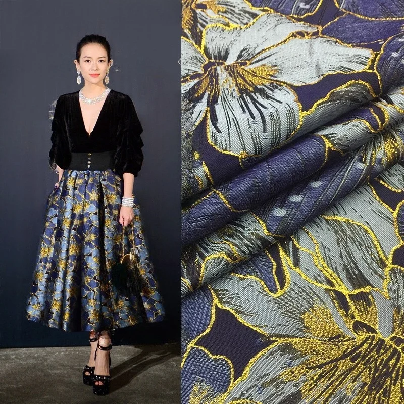 

Elegant gold thread three-dimensional jacquard fashion fabric dress suit windbreaker brocade and satin clothing