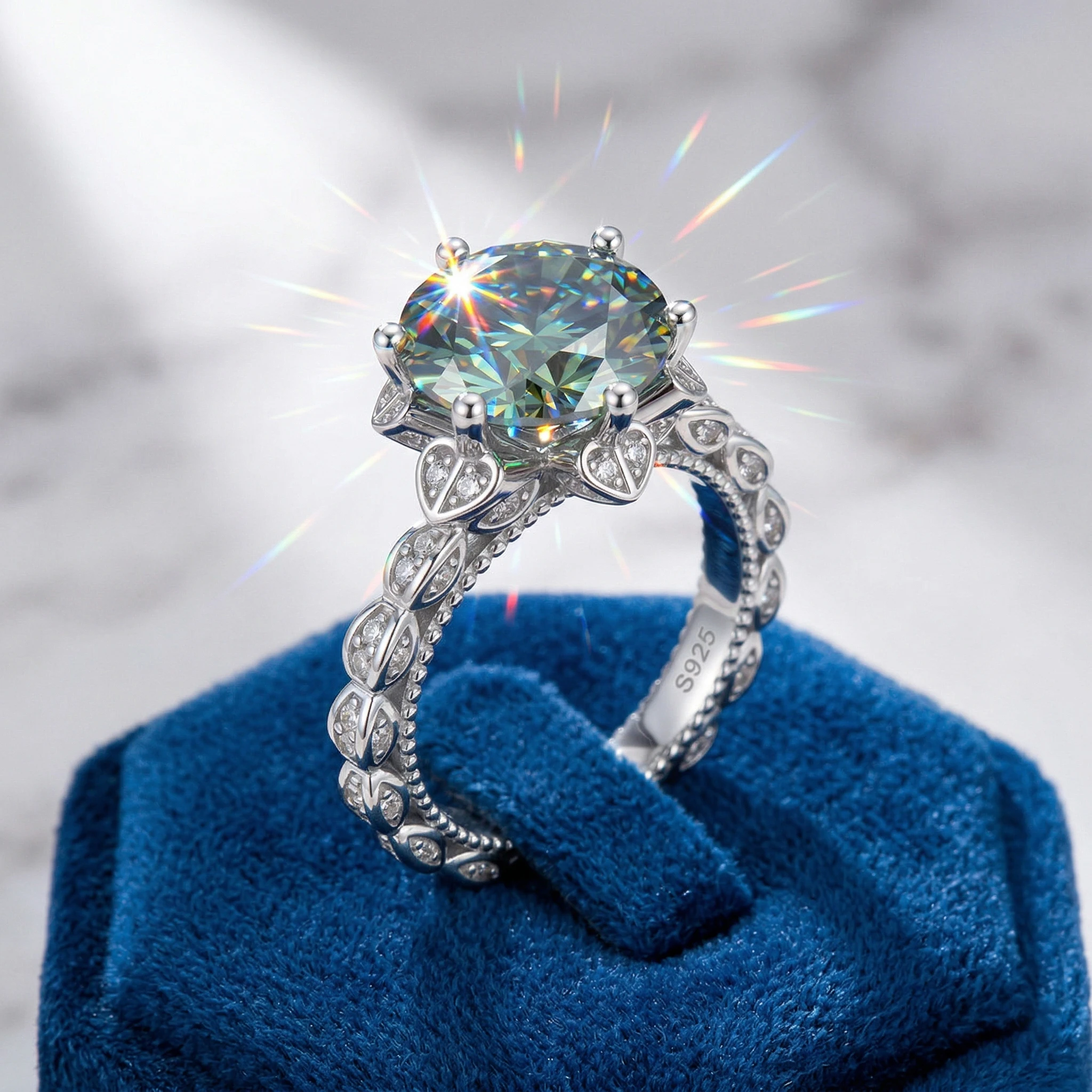 

Кольцо с круглым зеленым муассанитом 5 карат, серебро 925 пробы, винтажный ободок с 6 зубцами, проходит тест на алмазный тестер, сертификат качества