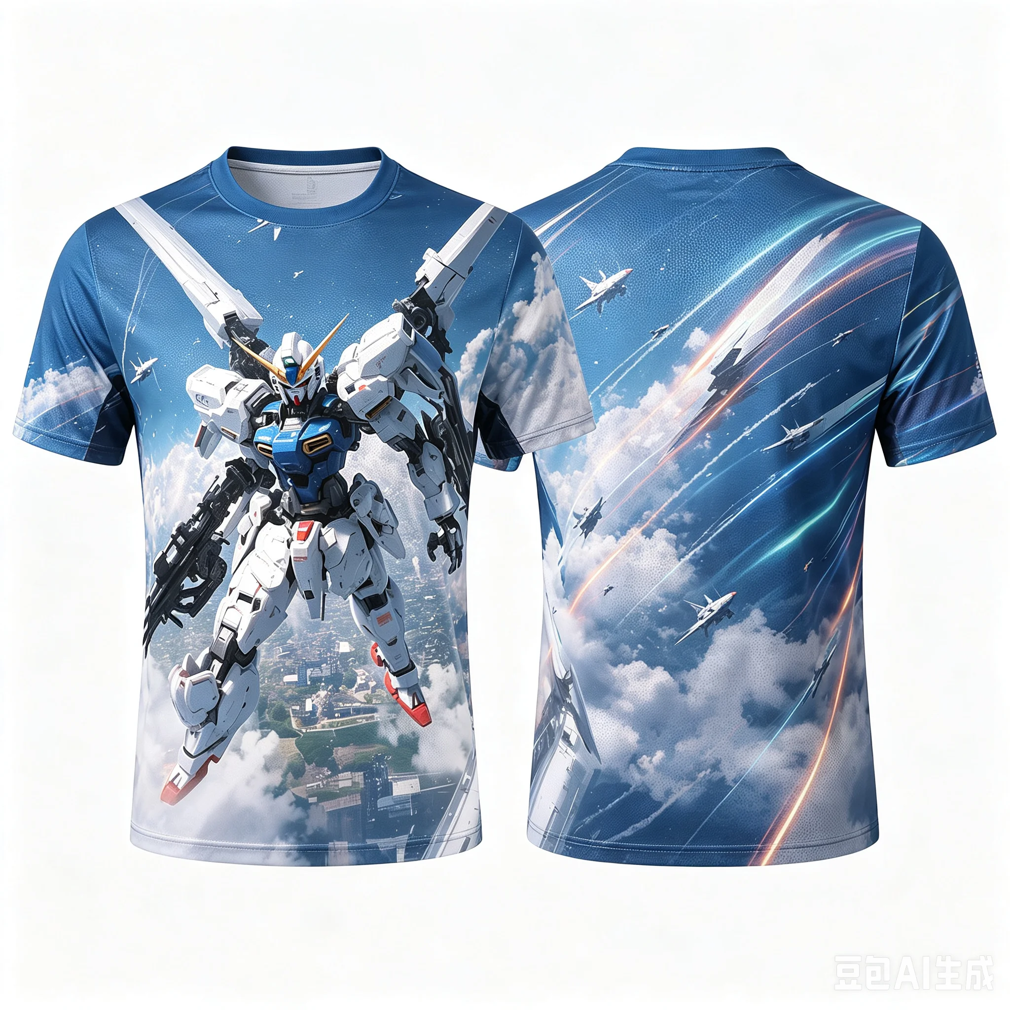 Gundam 3D-Druck Grafik-T-Shirts, Herren- und Damen-Freizeit-T-Shirts mit kurzen Ärmeln und Rundhalsausschnitt, Baumwoll-T-Shirts, Unisex, modische Streetwear-Oberteile.