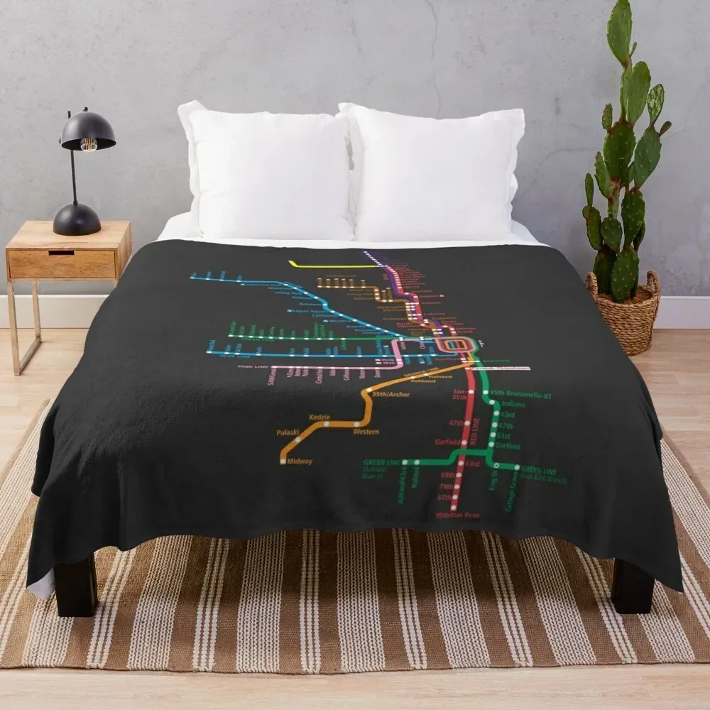 

Chicago Trains Map Throw Blanket Decorative Beds Soft Beds Single Blankets