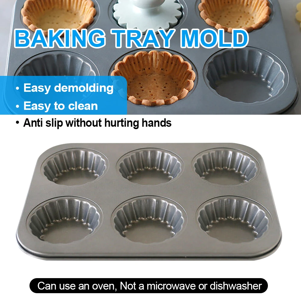 

6 Continuous Cup Nonstick Carbon Steel Baking Molds Mini Cupcakes Cookie Pie Molds Kitchen Pastry Baking Tools