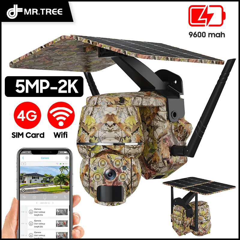 

5MP 2K 4G Low Power Hunting Wildlife Solar security CCTV PIR Camera PTZ Night Vision Outdoor Wireless IP Surveillan Trail Cam