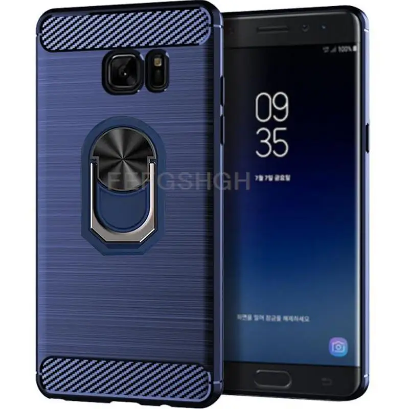 Carbon Fiber Brushed Soft Protective Case For Samsung Galaxy Note 7 FE Fan Edition N9300 F Ring Stand Holder Shockproof Cover