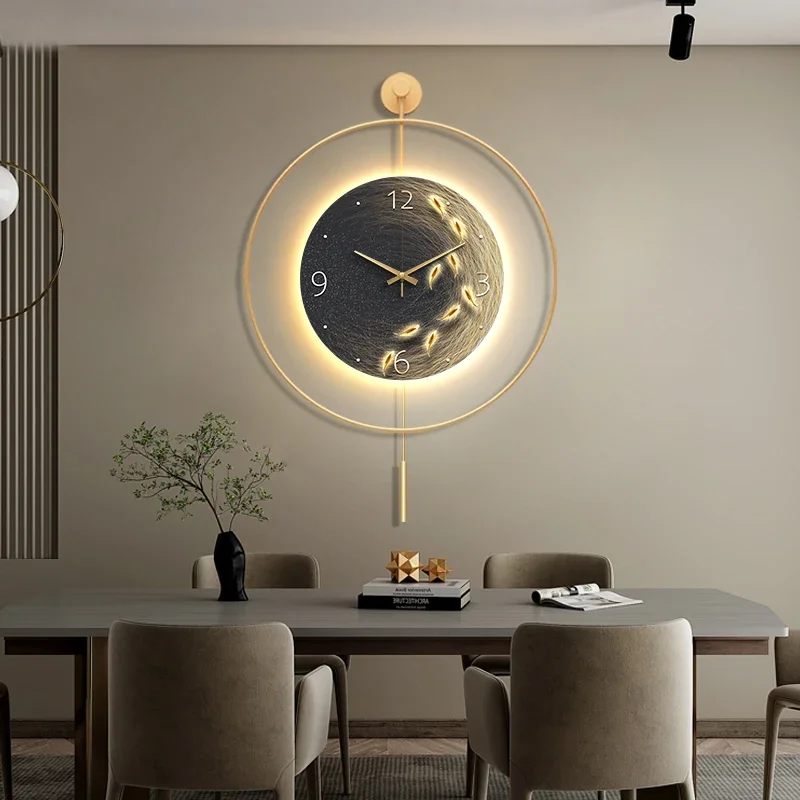 Home Decor Nine Fish LED Light Wall Clock Living Room Decoration Fashion Modern Design Mute Clock Restaurant Light Clock