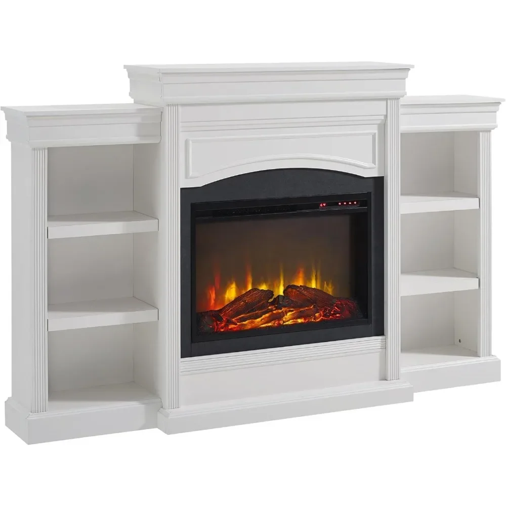 Lamont 69 Inch Electric Fireplace with Mantel, Shelves, Replaceable Fireplace Insert Heater, Remote Control, Time