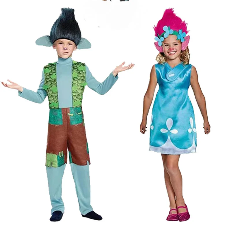 Disfraz de Troll para Niña, Disfraz de Poppy, Disfraces de Cosplay con Peluca, Disfraz de Halloween, Carnaval, Fiesta de Disfraces, Disfraz de Purim para Niñas y Niños