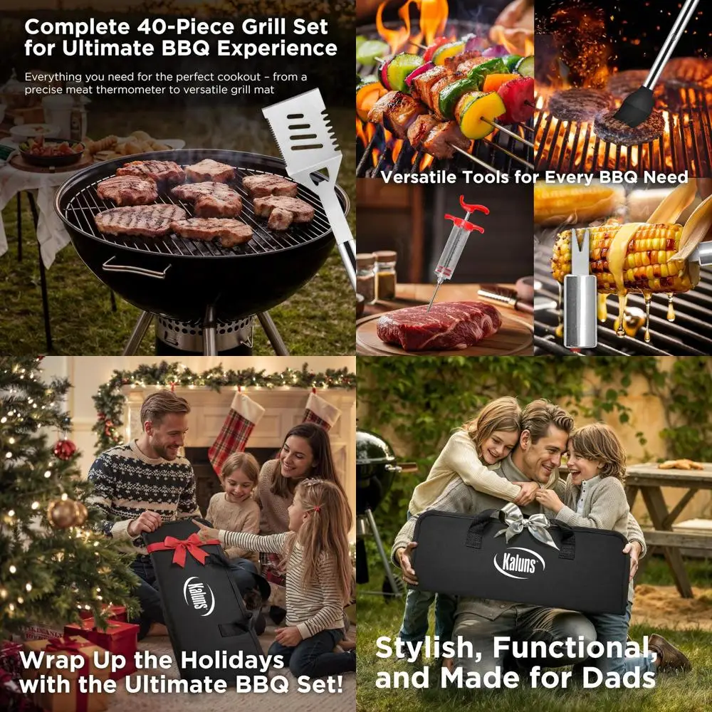 

Набор для барбекю из нержавеющей стали премиум-класса из 40 предметов: идеальные аксессуары для гриля на открытом воздухе, подарок для мужчин и пап