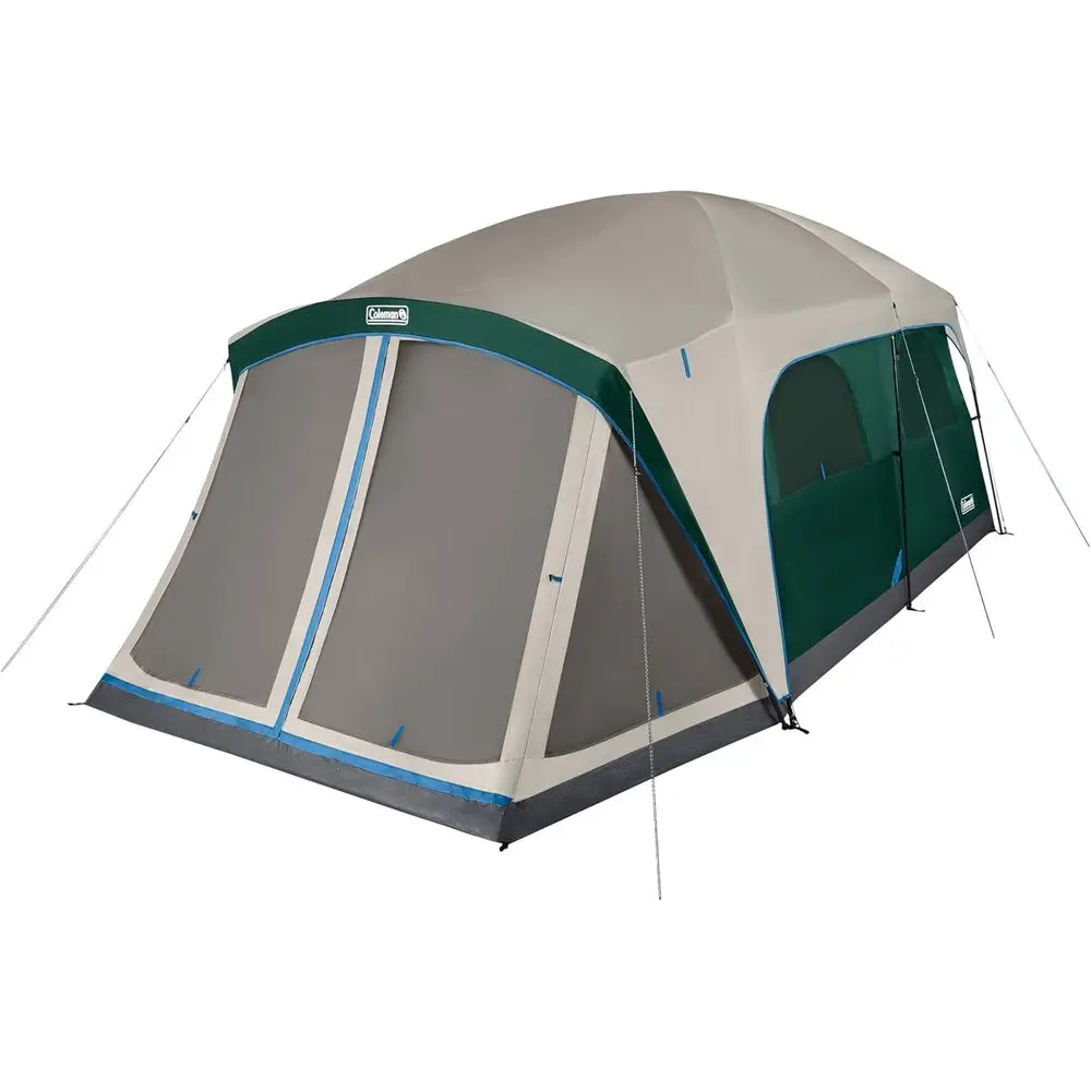 

12-Person XL Camping Tent with Rainfly & Sleeping Porch, 4 Queen Airbeds, Color-Coded Poles & Sleeves, Weatherproof Family Tent