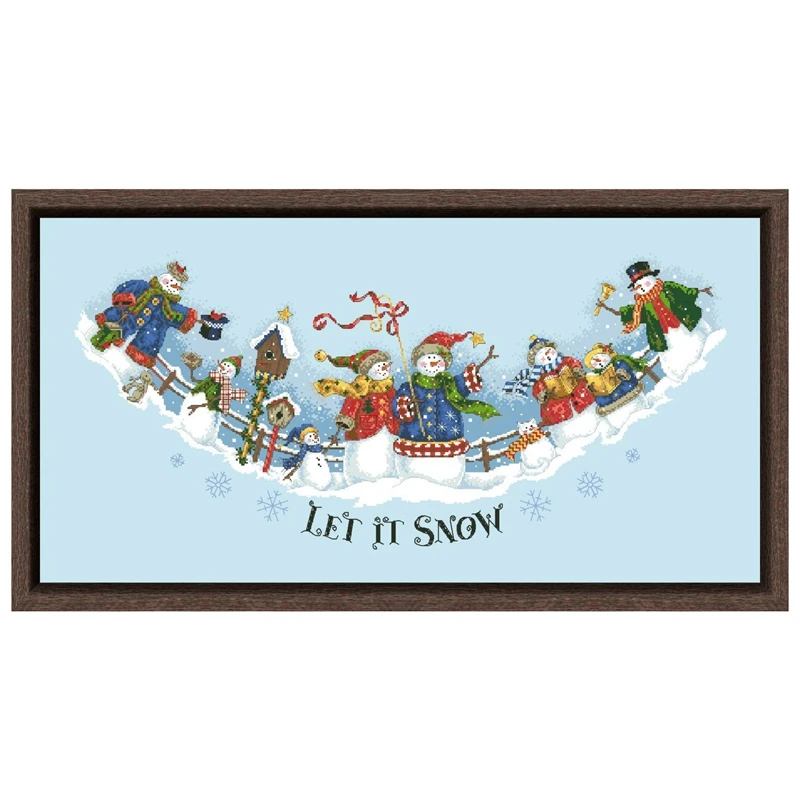 Snow carolers tree skirt cross embroidery kit snowman pattern design 18ct 14ct 11ct skyblue canvas Cross-stitch DIY needlework