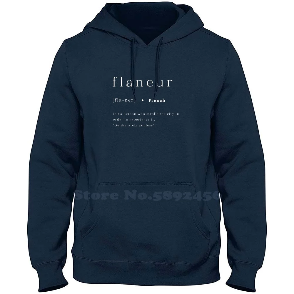 Flaneur Definition And Pronunciation Print Typography Poster Black Background Long Sleeve Sweatshirt Casual 100% cotton Hoodie