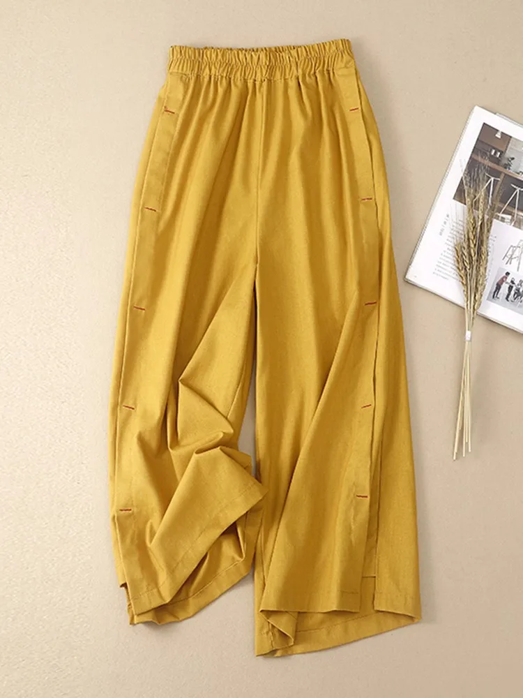 

High Waist Wide Leg Pants Women New Arrival 2023 Summer Vintage Style Solid Color Loose Female Ankle-length Casual Pants B2542