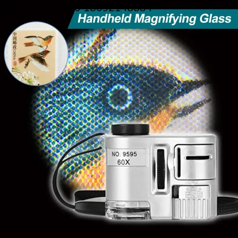 Portable 60X Handheld Magnifying Glass Mini Pocket Microscope Loupe Currency Detector Jeweler Magnifier With LED Light2026new