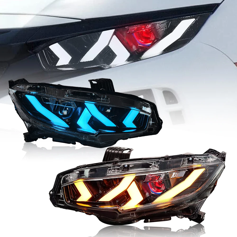 LED Headlights For Honda Civic/Hatchback 10thGen 2016-2020 With Devil Eyes HeadLamps Assembly Car Accessories Lamborghini Style