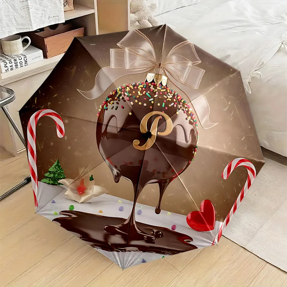 Chocolate Ornament Design with Candy and Festive Elements portable waterproof sun rain umbrella for outdoor travel beach