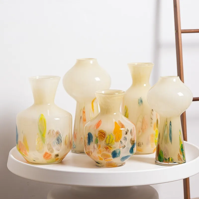 

Light Luxury Color Pattern Handmade Glass Vase Home Decoration Dining Table Ornament Flower Arrangement Decorative Accessories