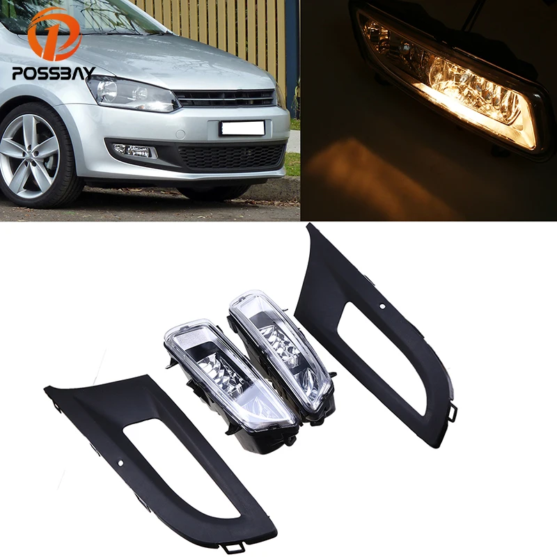 

POSSBAY Halogen Car Front Fog Light Lamps for VW Polo MK5 6R/6C 2009 2010 2011 2012 2013 Facelift With Foglamp Hood Covers