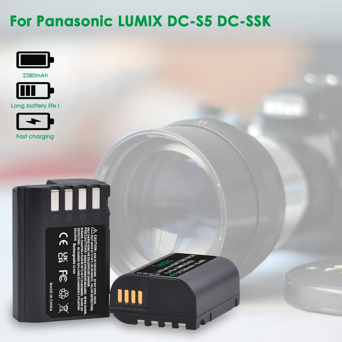 2280mAh DMW-BLK22 High Capacity Battery with Battery Storage Box for Panasonic Lumix DC-S5, GH5 II, GH6 Digital Cameras