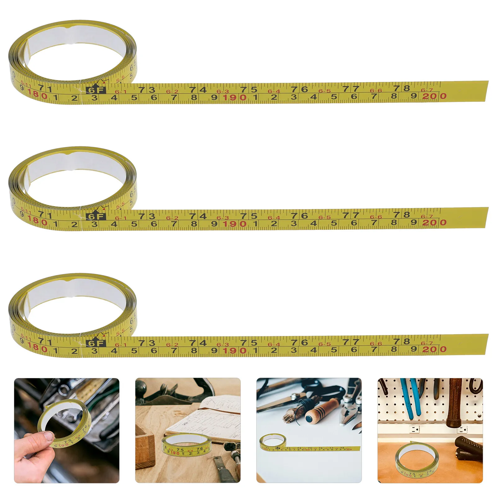 Yellow Peel-and-Stick Steel Measuring Tape Ruler Dual Scale Metric Imperial Precision Flat Design for Table Saw Workbench