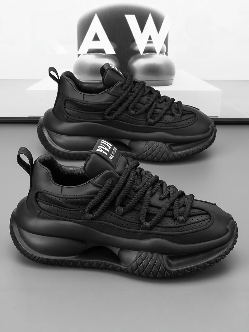 Men's Casual Sport Shoes 2026 Fall Season Trendy Versatile Thick Bottom Heightening Old Dad Shoes PU Material round Toe Wear ...